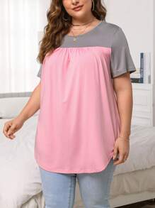 SHEIN Unity Plus Two Tone Fold Pleated Detail Tee