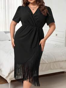 SHEIN Clasi Đầm Plus Size mép Trọn gói màu trơn Giải trí - màu đen - Xem 6