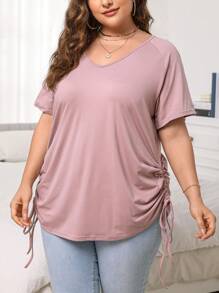 SHEIN Unity Plus Drawstring Side Raglan Sleeve Tee - Dusty Pink - View 1