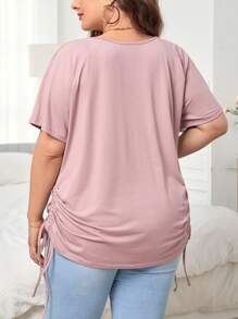SHEIN Unity Plus Drawstring Side Raglan Sleeve Tee - Dusty Pink - View 2