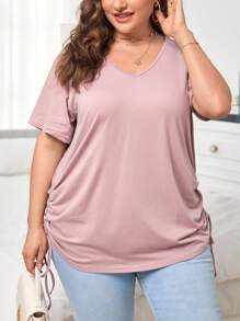 SHEIN Unity Plus Drawstring Side Raglan Sleeve Tee - Dusty Pink - View 3