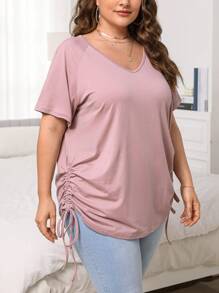 SHEIN Unity Plus Drawstring Side Raglan Sleeve Tee - Dusty Pink - View 5