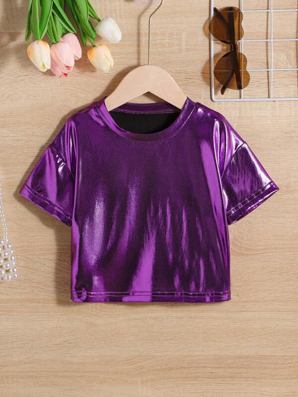 Young Girl Drop Shoulder Metallic Tee Summer Holiday