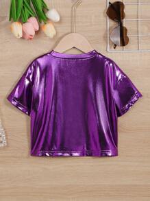 Elladie kids Young Girl Drop Shoulder Metallic Tee Summer Holiday - Purple - View 2