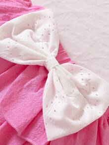 SHEIN Bộ thời trang bé gái Nơ Bướm phân lớp Tranh thêu Khối Màu Dễ thương - Nhiều màu - Xem 6