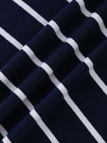 SHEIN Áo polo bé trai Tương phản ren Nút phía trước Khối Màu Sọc Giải trí - Màu xanh hải quân - Xem 3