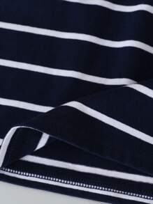 SHEIN Áo polo bé trai Tương phản ren Nút phía trước Khối Màu Sọc Giải trí - Màu xanh hải quân - Xem 4