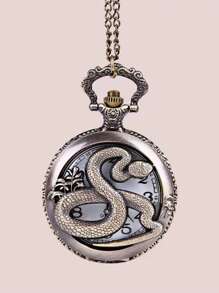 Snake Engraved Quartz Pocket Watch - Bronze - View 1
