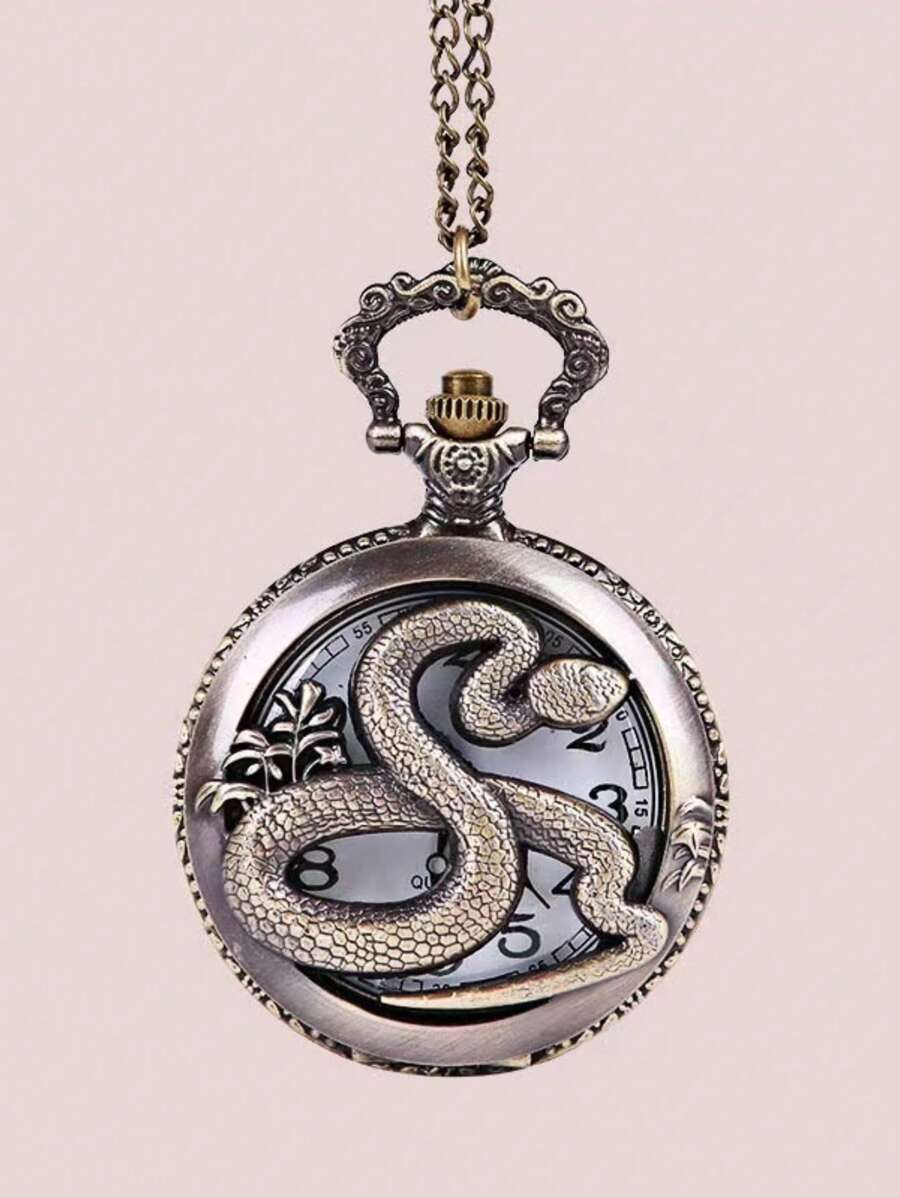 Snake Engraved Quartz Pocket Watch - Bronze - View 1