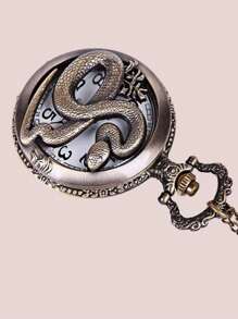 Snake Engraved Quartz Pocket Watch - Bronze - View 3