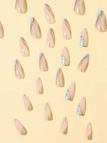 24入組長款杏仁金屬亮絲假指甲和1入組指甲銼和1張織帶 - 彩色 - 查看 3