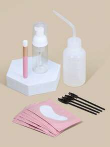 Glamlash Bộ 5 Cây Nối Mi Bộ Vệ Sinh Làn Mi Dầu Gội Bàn Chải Bọt Xà Phòng Giặt Bình Chải Mi Gel Pad - trắng - Xem 2