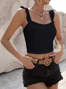 SHEIN VCAY Áo nữ Xù Tranh thêu màu trơn Giải trí - màu đen - Xem 5