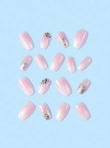 Bộ 24 miếng dán móng tay hình quan tài có đính kim tuyến, đá giả và giũa móng, bao gồm 1 miếng dán móng dạng gel thạch - Nhiều màu - Xem 4