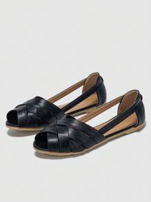 女性交叉魚嘴優雅戶外露趾鞋 - 黑色 - 查看 3