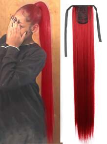 Phần mở rộng tóc tổng hợp đuôi ngựa thẳng cực dài - Đỏ - Xem 1
