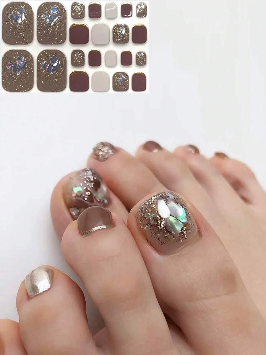 1 Tấm Lấp Lánh Bán Chữa Gel Móng Chân Dải Lung Linh Sang Trọng Móng Chân Nghệ Thuật Miếng Dán Dán Móng Tay DIY - Nhiều màu - Xem 1