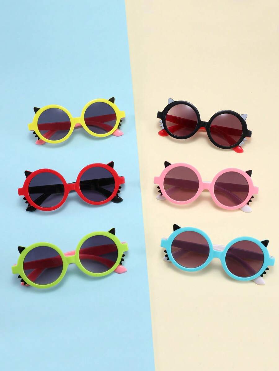 6pairs Kids Ear Decor Round Frame Fashion Glasses For Summer - Multicolor - View 1