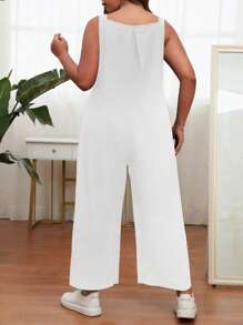 SHEIN LUNE Plus Solid Wide Leg Overall Jumpsuit Without Tee - White - View 2