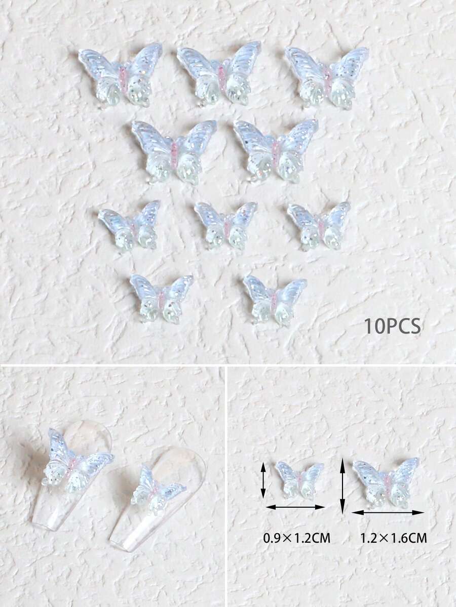 10入組蝴蝶設計美甲飾品 - 彩色 - 查看 1