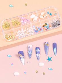 1盒12格海洋生物設計美甲飾品 - 彩色 - 查看 1