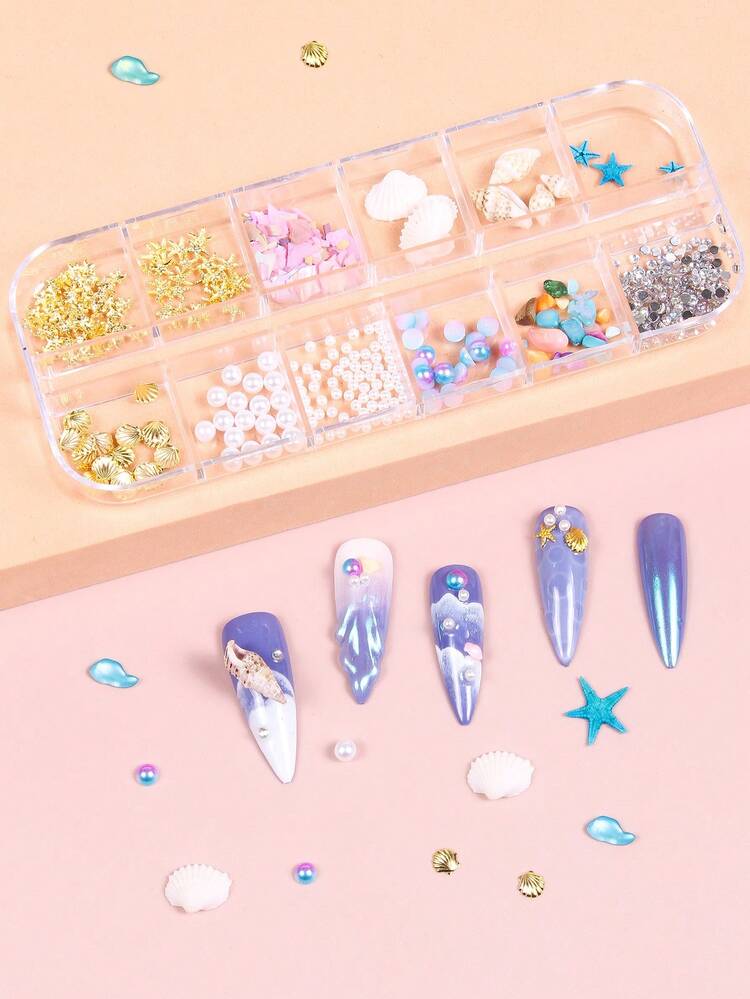 1盒12格海洋生物設計美甲飾品 - 彩色 - 查看 1