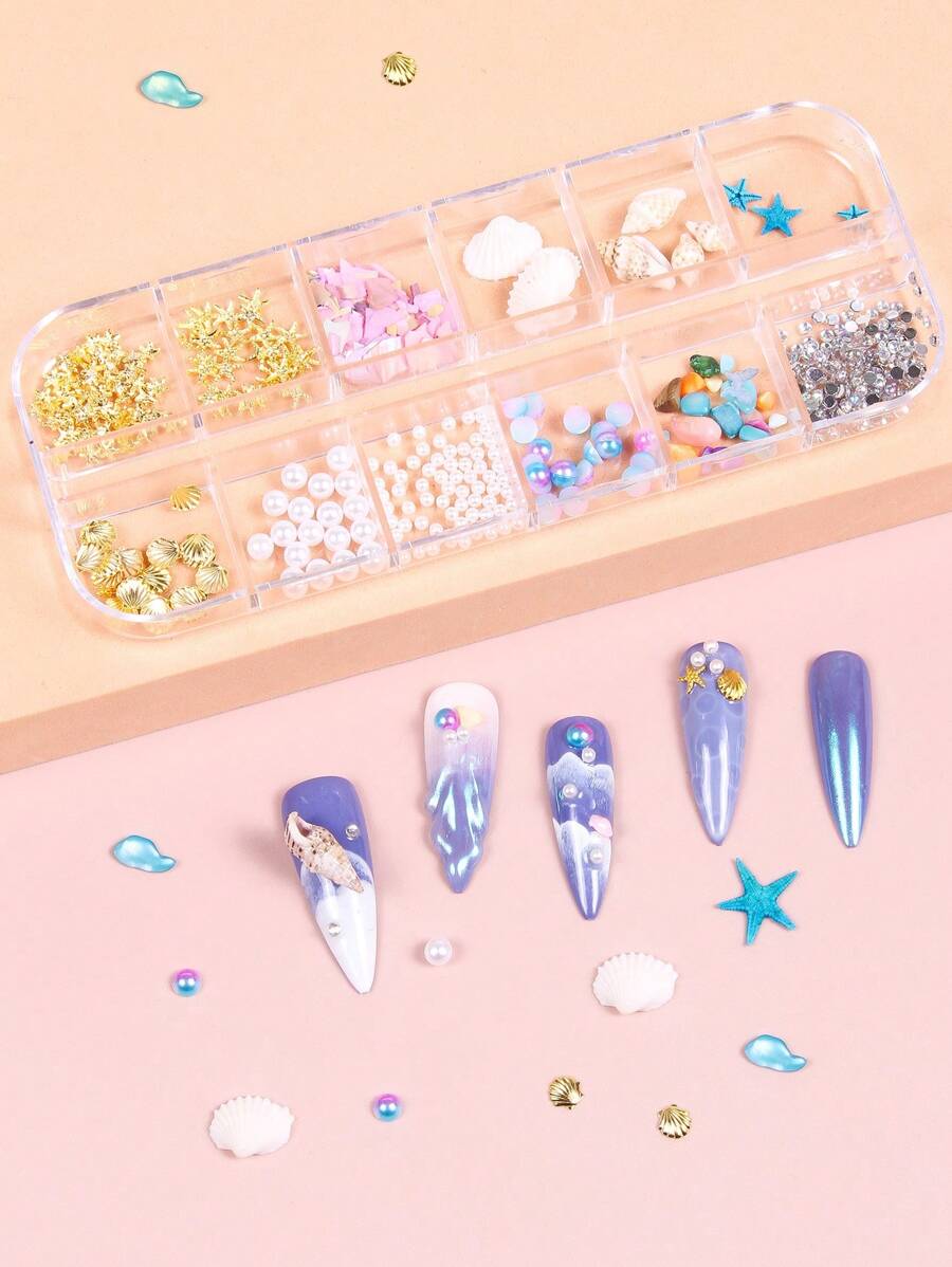 1盒12格海洋生物設計美甲飾品 - 彩色 - 查看 1