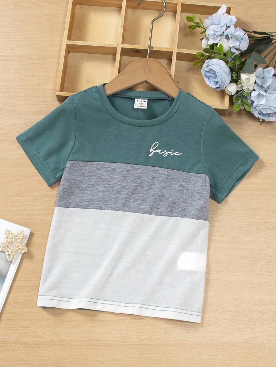 SHEIN Toddler Boys Letter Graphic Colourblock Tee - Multicolor - View 1