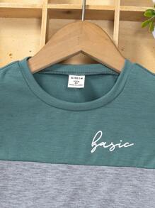 SHEIN Toddler Boys Letter Graphic Colourblock Tee - Multicolor - View 3