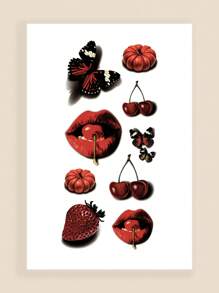 1入組耐水紅唇食品臨時紋身貼紙 - 彩色 - 查看 1