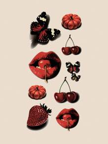 1入組耐水紅唇食品臨時紋身貼紙 - 彩色 - 查看 2