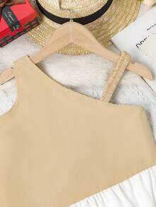 小女童雙色不對稱領荷葉邊連衣裙 - 彩色 - 查看 4