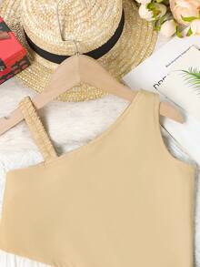 小女童雙色不對稱領荷葉邊連衣裙 - 彩色 - 查看 5