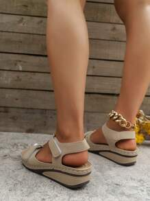 Xăng đan đế xuồng quai ngang mắt cá chân có móc khóa dành cho nữ, Xăng đan thời trang mùa hè - Màu be - Xem 5