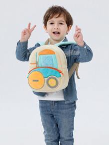1 件装幼儿男孩/女孩卡通叉车毛绒背包，适合所有季节日常休闲使用 - 米色 - 查看 2