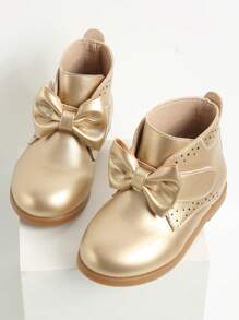Girls Bow Decor Hollow Out Metallic Combat Boots For Outdoor - Gold - View 4