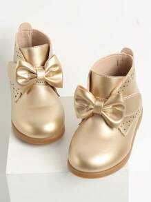 Girls Bow Decor Hollow Out Metallic Combat Boots For Outdoor - Gold - View 6