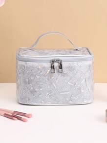 Lipstick Print Makeup Bag,Lipstick Pouch Travel Cosmetic Storage Bag Storage Makeup Organizer Makeup Case - Silver - View 1