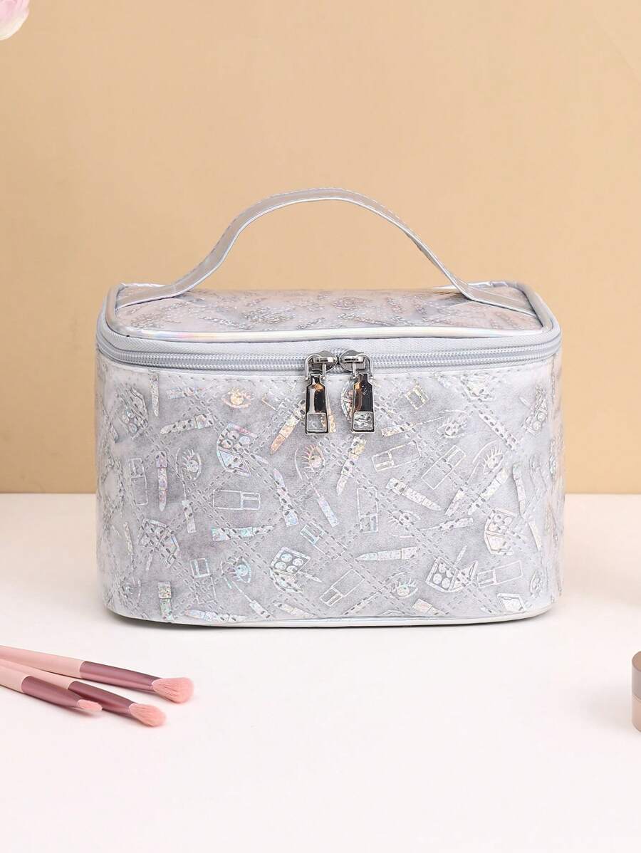 Lipstick Print Makeup Bag,Lipstick Pouch Travel Cosmetic Storage Bag Storage Makeup Organizer Makeup Case - Silver - View 1
