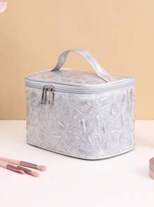 Lipstick Print Makeup Bag,Lipstick Pouch Travel Cosmetic Storage Bag Storage Makeup Organizer Makeup Case - Silver - View 2