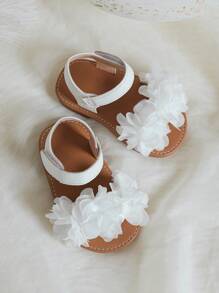 Baby Girls Flower Decor Anti-slip Slingback Sandals For Summer - White - View 2