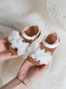 Baby Girls Flower Decor Anti-slip Slingback Sandals For Summer - White - View 3