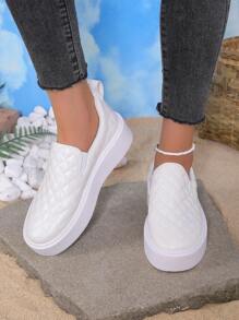 女士絎縫圖案低幫一腳蹬運動戶外運動鞋 - 白色 - 查看 1