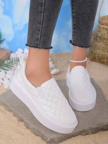 女士絎縫圖案低幫一腳蹬運動戶外運動鞋 - 白色 - 查看 2