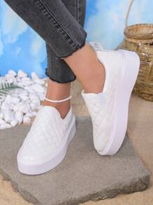 女士絎縫圖案低幫一腳蹬運動戶外運動鞋 - 白色 - 查看 3