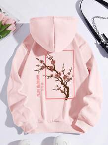 SHEIN Essnce Quần áo thể thao nữ Dây kéo Túi Hoa Lá thư Giải trí - Màu Hồng baby - Xem 1