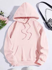 SHEIN Essnce Quần áo thể thao nữ Dây kéo Túi Hoa Lá thư Giải trí - Màu Hồng baby - Xem 2