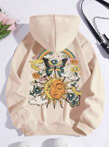 SHEIN EZwear Quần áo thể thao nữ Dây kéo Túi Hoa Loại bướm Giải trí - Màu be - Xem 1