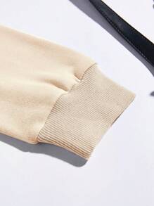 SHEIN EZwear Quần áo thể thao nữ Dây kéo Túi Hoa Loại bướm Giải trí - Màu be - Xem 5
