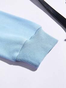 SHEIN EZwear 标语图案抽绳保暖内衬连帽衫 - 薄荷藍 - 查看 4